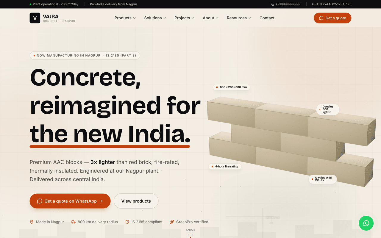 VAJRA Concrete website